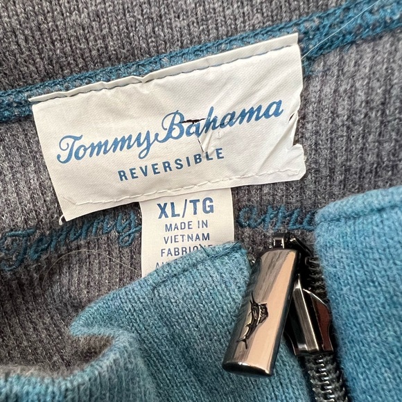 Tommy Bahama men’s reversible blue & grey ribbed quarter zip pullover sweater XL - Picture 15 of 16